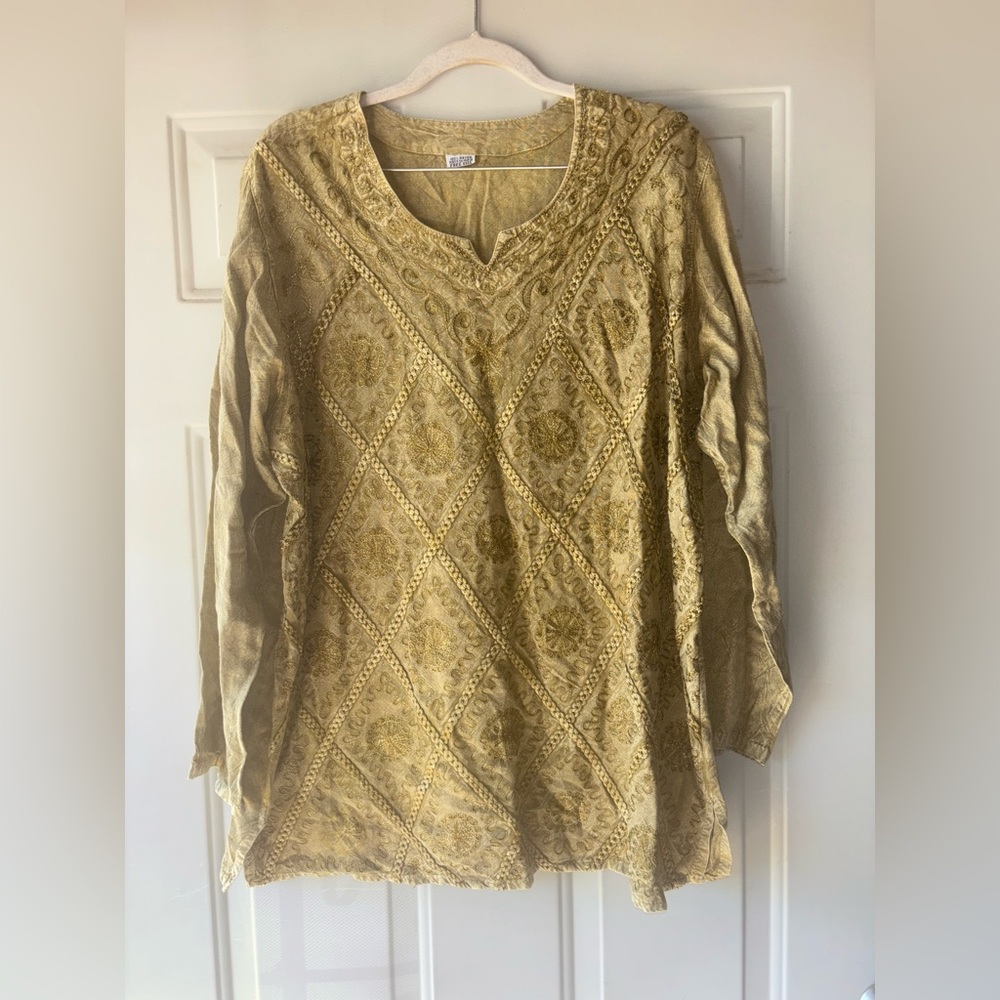 Unbranded gold/light olive embroidered boho top size Free Size